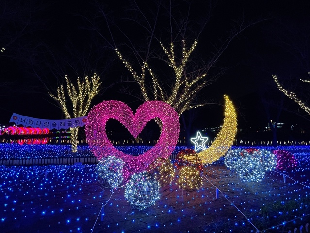 ▲ 달성군이 주요 관광지에 LED 별빛정원을 조성했다. 사진은 송해공원에 설치된 LED등.ⓒ달성군