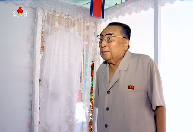 ▲ 김일성 동생 김성주가 101세로 사망했다. 사진은 지난 2015년 조선중앙TV의 보도장면. ⓒ연합뉴스. 무단전재 및 재배포 금지.