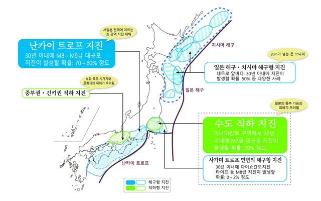 ▲ 日내각부의 재해대책 지도. 열도 동북쪽에 일본해구와 치시마해구가 보인다. ⓒ日국토교통성 재해대책 홈페이지 캡쳐.
