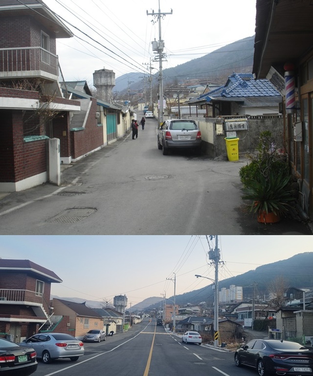 ▲ 고수7리뒷마 도시계획도로 개설 전(위)과 개설 후(아래).ⓒ청도군