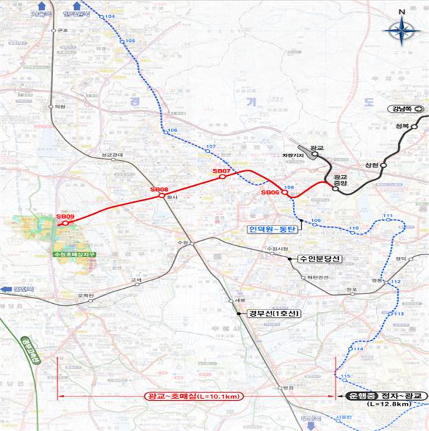 ▲ 신분당선 광교~호매실 노선도.ⓒ국토부