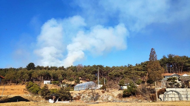 ▲ 4일 오전 춘천시 동면 장학리에서 발생한 산불 현장.ⓒ산림청