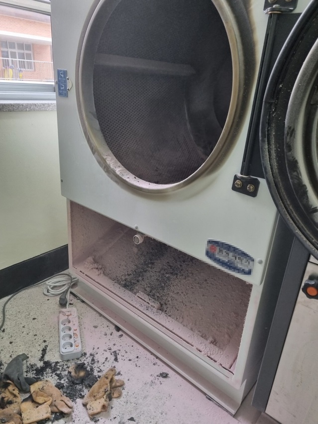 ▲ 지난 5일 발생한 천안시 특수학교 세탁기 화재 현장.ⓒ충남소방본부