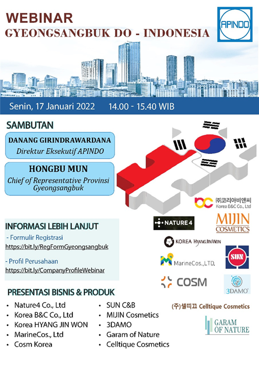 ▲ 경상북도 자카르타 사무소는 17일부터 18일까지 양일간 지난해 7월 인도네시아 코로나 확진자 급증으로 개최가 미뤄졌던 화장품 온라인 수출상담회를 개최한다고 밝혔다.ⓒ경북도