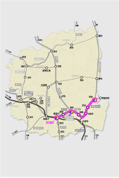 ▲ 대구~포항간 광역철도 노선도.ⓒ경북도