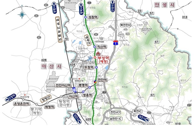 ▲ 수도권 전철 충남 천안시 부성역사 위치도.ⓒ천안시