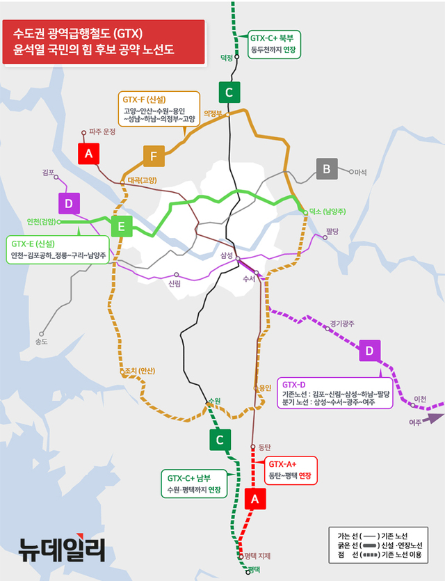 ▲ 윤석렬 후보자 GTX 공약 노선도ⓒ뉴데일리