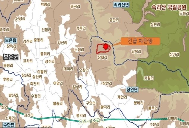 ▲ 아프리카돼지열병 보은군 발생 지점.ⓒ환경부