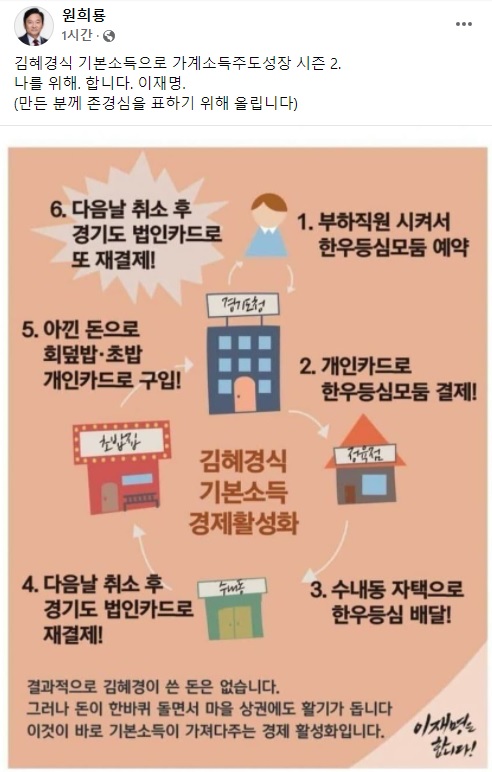 ▲ 원희룡 국민의힘 선거대책본부 정책본부장이 3일 페이스북에 온라인을 통해 확산하는 