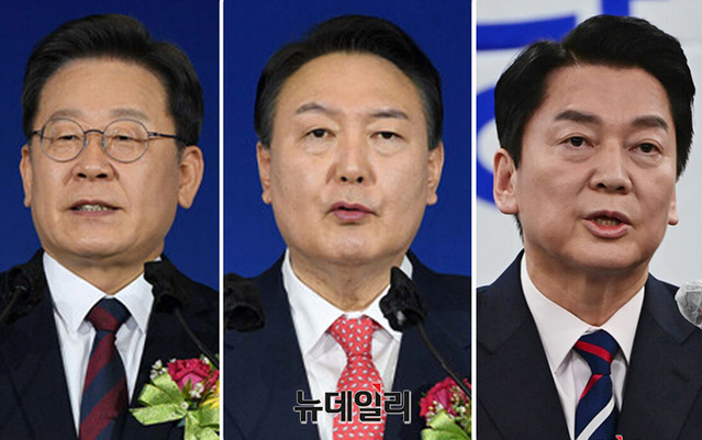 ▲ (왼쪽부터)이재명 더불어민주당·윤석열 국민의힘·안철수 국민의당 대통령후보.ⓒ뉴데일리DB