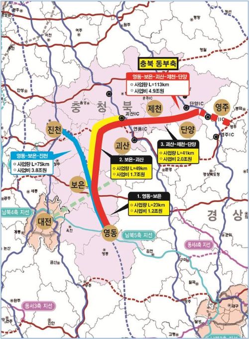 ▲ 충북 동부축 고속도로망.ⓒ충북도
