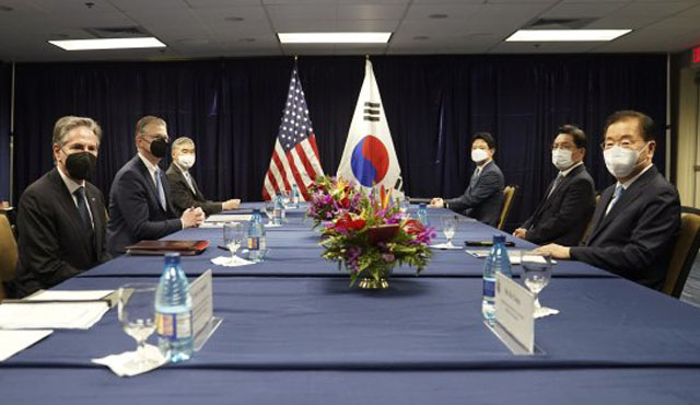 ▲ 지난 12일 한미일 외교장관 회담 계기로 열린 한미 외교장관 회담. 이 자리에서 미국 측은 우리 측에 