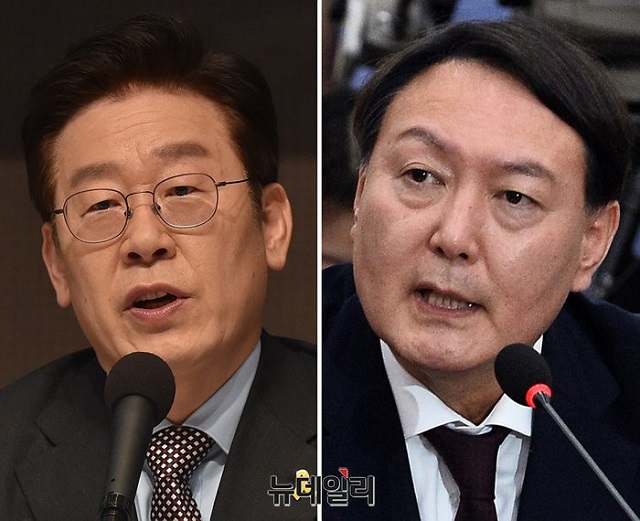 ▲ 이재명 더불어민주당 대통령후보가 화천대유자산관리 대주주 김만배씨의 녹취록에 '이재명 게이트'라는 말이 나온다는 윤석열 국민의힘 대통령후보의 지적에 거짓말이라며 반박했다. 그러나 해당 녹취록에는 '이재명 게이트'가 나오는 것으로 드러났다. 이재명 후보와 윤석열 후보 자료사진. ⓒ뉴데일리 DB