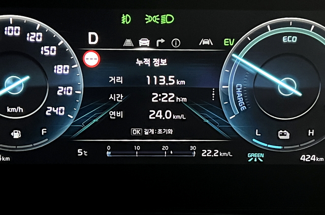 ▲ 시승 후 연비를 확인했더니 24.0km/ℓ이 나왔다. ⓒ김재홍 기자