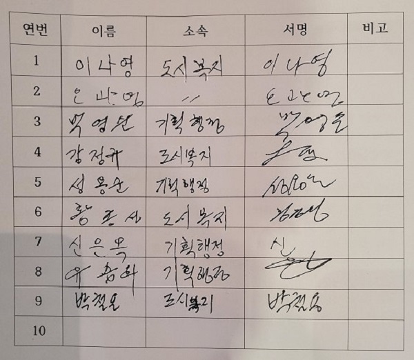 ▲ 대전 동구의회 이나영 전의장 등 9명의 의원들이 28일 권위와 명예 짓밟았다며 박민자 의장 사죄 촉구했다. 사진은 동구의회 의원들의 박민자 의장 사죄 촉구 연대서명.ⓒ대전동구의회