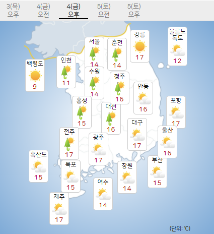 ▲ 3월 4일 오후 날씨. ⓒ기상청