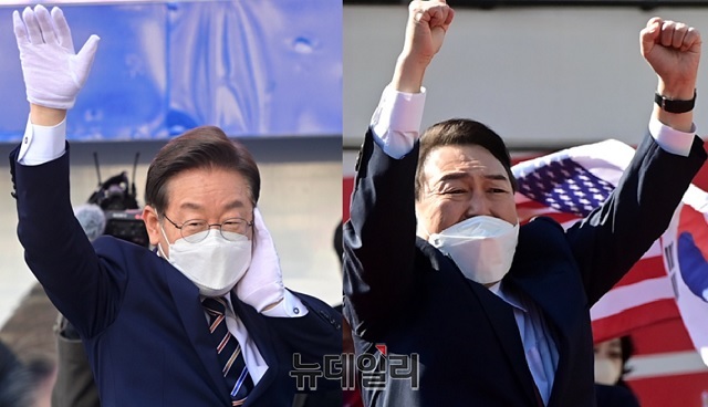 ▲ 이재명 더불어민주당 대통령후보(왼쪽)와 윤석열 국민의힘 대통령후보.ⓒ뉴데일리DB