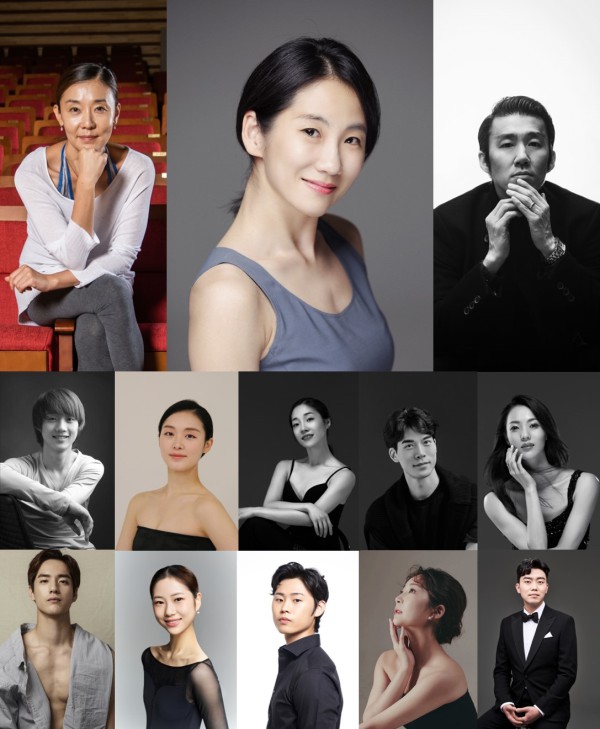 ▲ 왼쪽부터 안무 김세연, 예술감독 김지영, 안무 김용걸,무용수 이승현·김다운·손유희·이현준·한상이·강민우·윤서준·윤별·박정은, 피아니스트 신재민.ⓒ마포문화재단