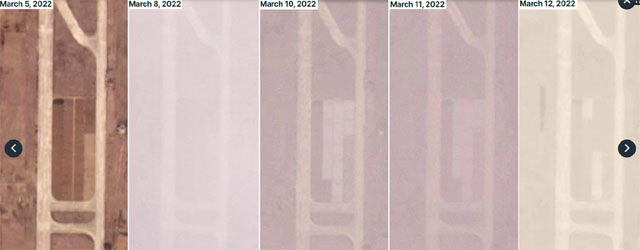 ▲ '플래닛 랩스' 위성이 북한 순안국제공항을 촬영한 사진들. 시간이 지나면서 활주로 사이에 콘크리트 토대들이 생긴 모습이 보인다. ⓒ플래닛 랩스-VOA 관련보도 웹이미지 캡쳐.