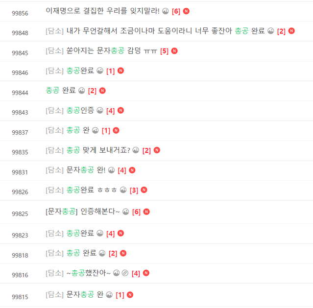 ▲ 지난 14일 이재명 더불어민주당 상임고문의 지지자들이 팬카페 '재명이네 마을'에 올린 문자 총공 완료를 인증하는 글. ⓒ'재명이네 마을' 캡처