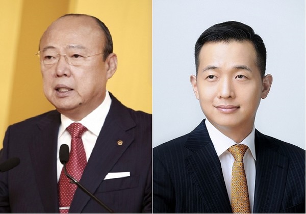 ▲ 왼쪽부터 김승연 한화그룹 회장과 김동관 한화솔루션 사장.ⓒ한화