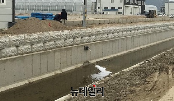 ▲ 충남 부여군 규암면 합송리 일원에 조성된 스마트 원예단지에서 여과없이 방출되고 있는 오염수.ⓒ김경태 기자