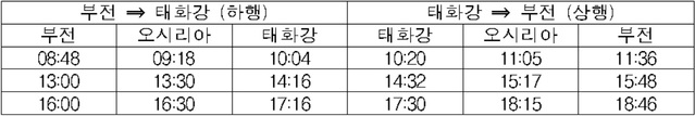 ▲ 주말 임시전동열차 운행시간표.ⓒ코레일