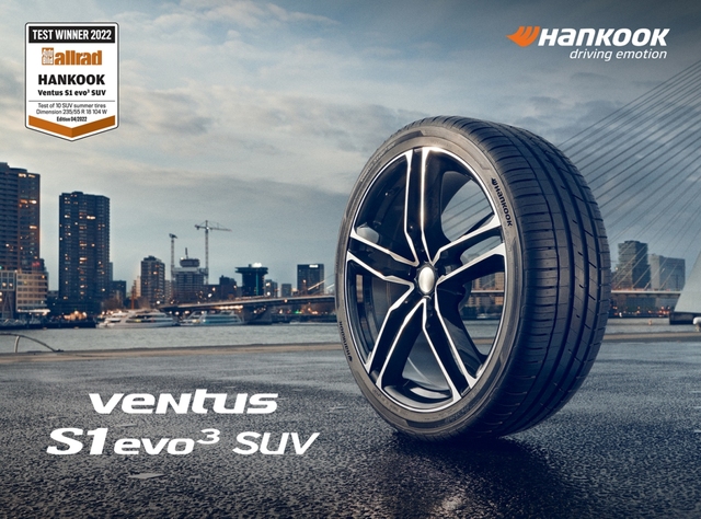 ▲ 한국타이어의 ‘벤투스 S1 에보3 SUV’가 유럽 타이어 성능 테스트에서 1위를 차지했다. ⓒ한국타이어