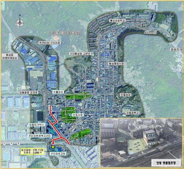 ▲ 구미시는 인동네거리 일원의 침수로 인한 인명·재산피해 예방, 시민 안전 확보 등을 위하여 총사업비 298억원(국비 209억원 지방비 89억원)을 투입하여 도시침수예방사업을 이달 준비과정을 거쳐 오는 5월부터  본격적으로 착공한다고 밝혔다.ⓒ구미시