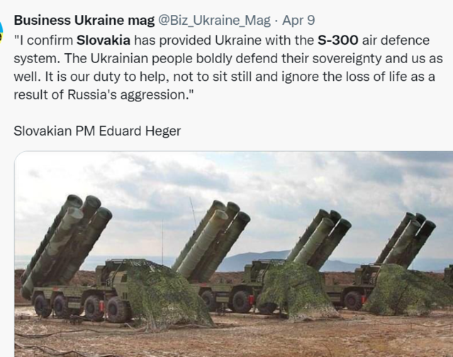 ▲ 슬로바키아가 우크라이나에 S-300 지대공 미사일 시스템을 기부했다 ⓒ트위터@Biz-Ukraine-Mag