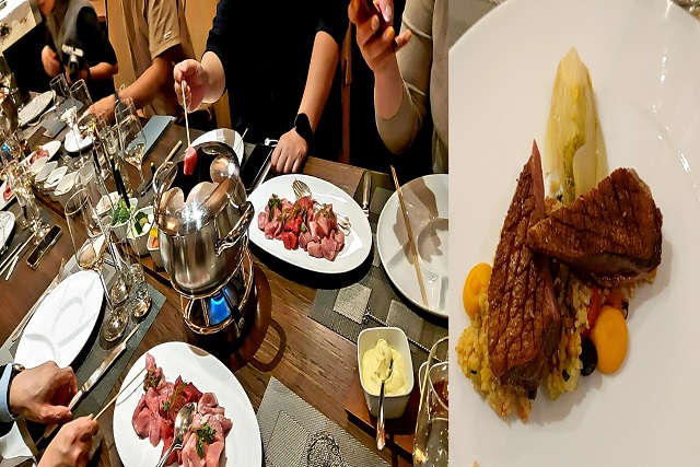 ▲ 고기퐁듀(왼쪽)과 오리 가슴살 스테이크.ⓒ뉴데일리DB