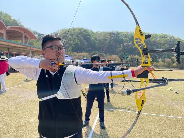 ▲ 청주시청 김우진 선수의 양궁 국가대표 2차 최종 평가전 모습.ⓒ청주시