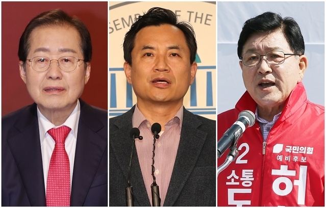 ▲ (좌측부터)국민의힘의 홍준표 대구시장 후보·김진태 강원도지사 후보·허향진 제주도지사 후보.ⓒ연합뉴스 자료사진