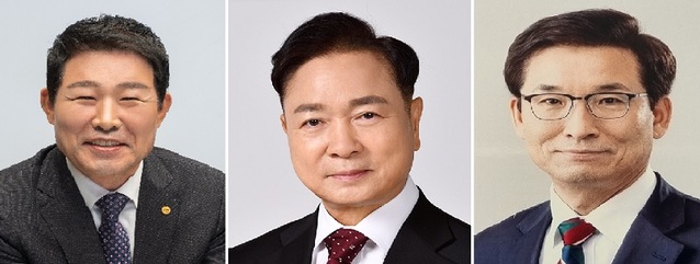 ▲ 김진균, 심의보, 윤건영 충북도교육감 후보(사진 좌측부터, 선관위 후보등록 순).ⓒ충북도교육감 보수 후보 선거 캠프
