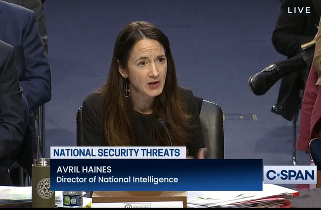 ▲ 지난 10일 美상원 군사위 청문회에서 우크라이나 전쟁에 대한 의원들의 질의에 답변하는 애브릴 헤인즈 DNI 국장. ⓒ美공영 C-SPAN 생중계 영상캡쳐.