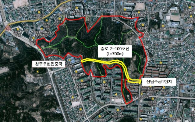 ▲ 청주우편집중국~산남주공1단지삼거리 도로공사 ‘위치도’ⓒ청주시
