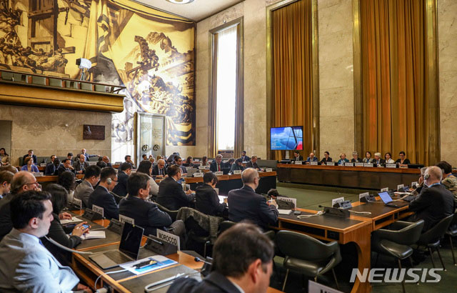 ▲ 2020년 2월 스위스 제네바에서 열린 유엔군축회의 모습. 당시 강경화 외교장관이 참석했다. ⓒ뉴시스. 무단전재 및 재배포 금지.