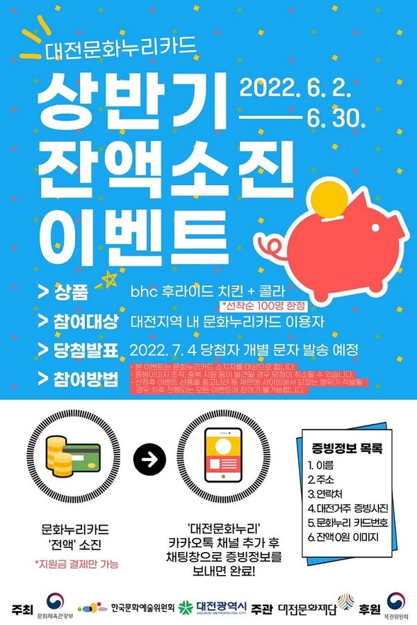 ▲ 대전문화재단이 문화누리카드 상반기 잔액소진 이벤트를 6월 30일까지 진행한다.ⓒ대전문화재단