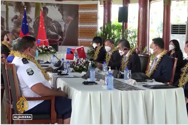 ▲ 왕이 외교부장이 포괄적 개발 비전 협정 체결을 위해 남태평양을 방문했다ⓒ알자지라 방송 캡처