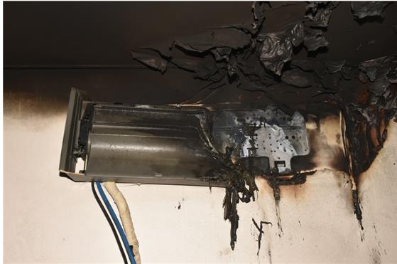 ▲ 에어컨에서 화재가 발생해 불에 타 버린 모습. ⓒ서울시 제공