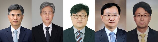 ▲ 왼쪽부터 정재오 대전고법 판사, 정준영 서울고법 부장판사, 하명호 고려대 법학전문대학원 교수, 한창훈 춘천지방법원장, 함상훈 서울고법 부장판사. ⓒ연합뉴스