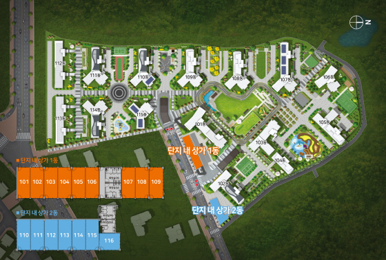 ▲ 단지배치도 및 상가도면. ⓒ 동문건설
