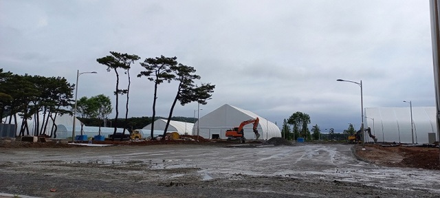 ▲ 7월 16일 개막하는 2022보령해양머드박람회장 공사현장. ⓒ보령해양머드박람회 조직위