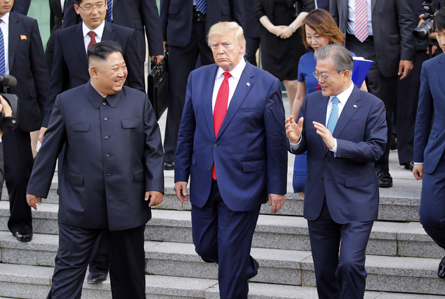 ▲ 2019년 6월 30일 판문점 남북미 정상 만남 당시 모습. ⓒ뉴시스. 무단전재 및 재배포 금지.