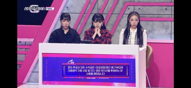 ▲ 마포문화재단은 최근 CJ ENM이 인기리에 종영된 '스트릿댄스 걸스 파이터' 파이널 무대 문자 투표 수익금 전액을 재단에 기부했다고 밝혔다.ⓒ'스트릿댄스 걸스 파이터' 방송 캡처