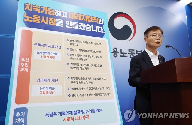 ▲ 이정식 고용노동부 장관이 23일 세종시 정부세종청사에서 노동시장 개혁 추진 방향과 관련해 브리핑하고 있다.ⓒ연합뉴스