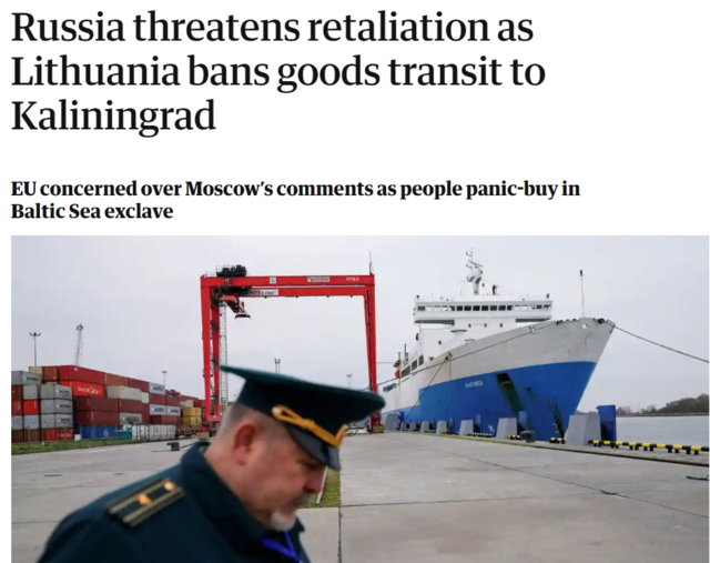 ▲ 리트아니아, 칼리닌그라드행 화물열차 운행 중단ⓒ가디언 기사 캡처