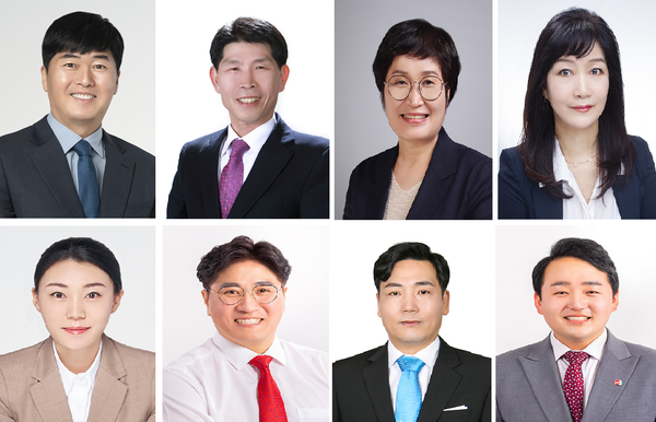 ▲ 대전 대덕구의원 당선인들. 윗줄부터 시계방향으로 김기흥, 김홍태, 박효서, 양영자, 조대웅, 전석광, 이준규, 유승연 당선인.ⓒ대덕구의회