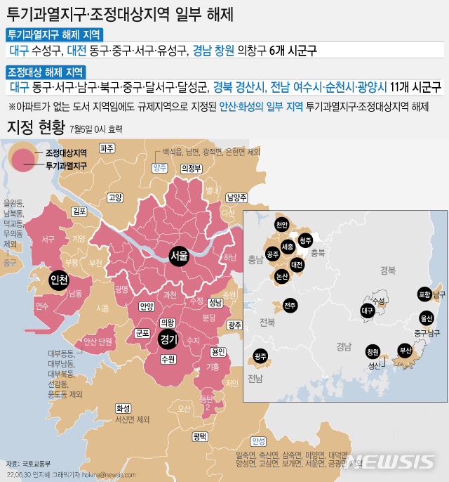 ▲ 투기과열지구 및 조정대상지역 지정현황(7월5일 기준)ⓒ뉴시스