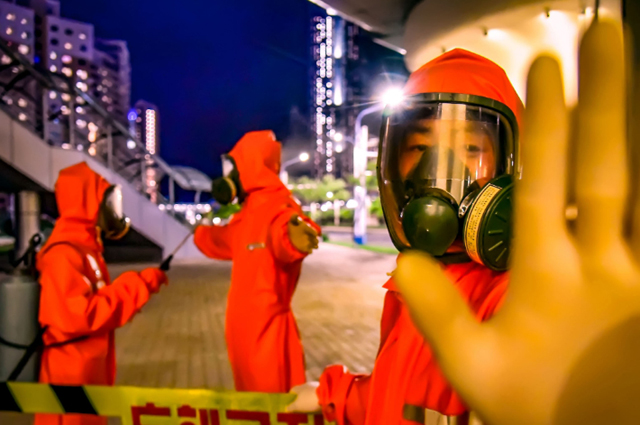 ▲ 평양 시내에서 방역작업 중인 北국가비상방역대. ⓒ연합뉴스. 무단전재 및 재배포 금지.
